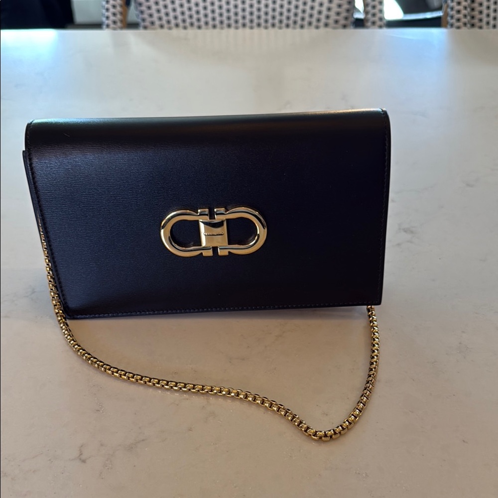 💯 Authentic Salvatore Ferragamo Black Leather Evening Bag